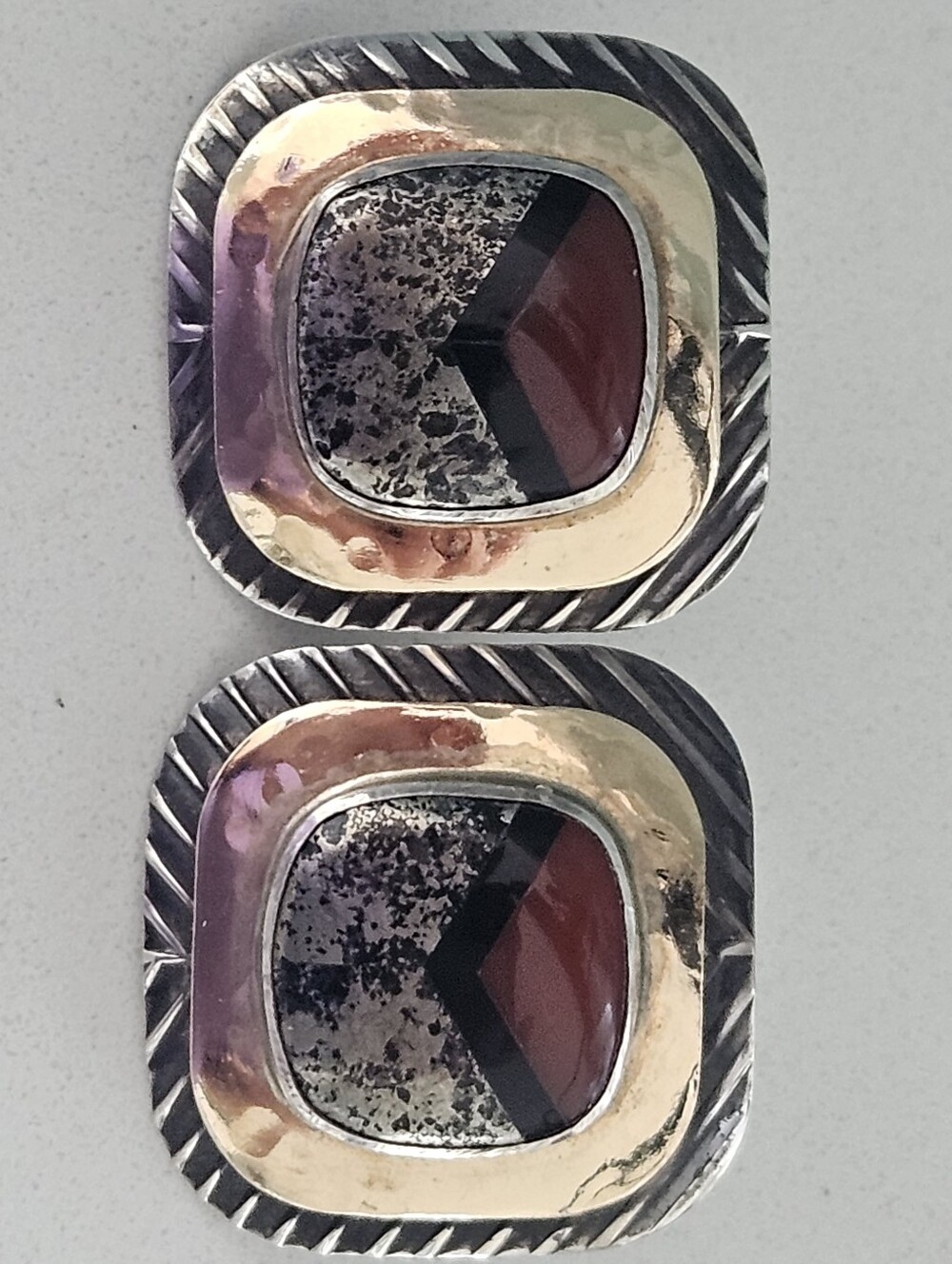 Vintage Designer Tabra 14k Sterling Silver Red & Black Stone Statement Earrings